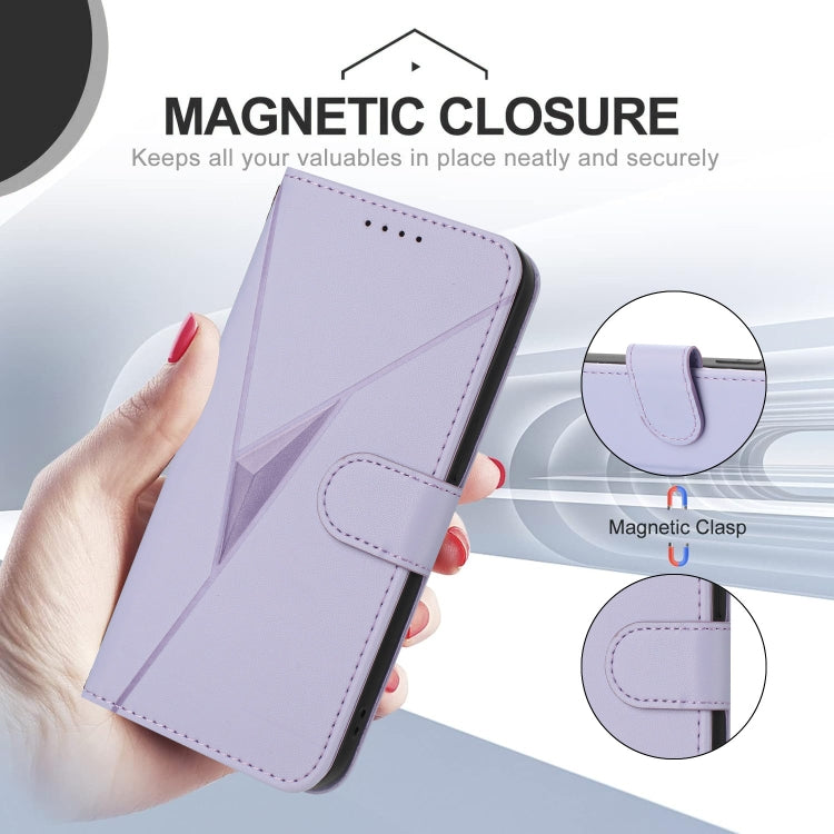 Funda de Cuero con Cierre de Hebilla y Diseño Triangular para OnePlus 9 Pro (Morado Claro)