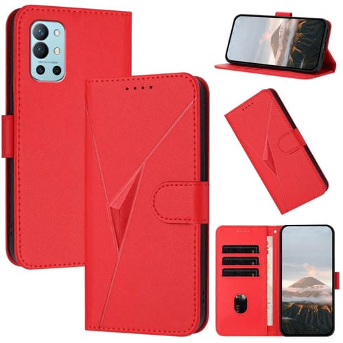 Funda de Cuero para OnePlus 9R con Cierre de Hebilla y Diseño Triangular (Rojo)