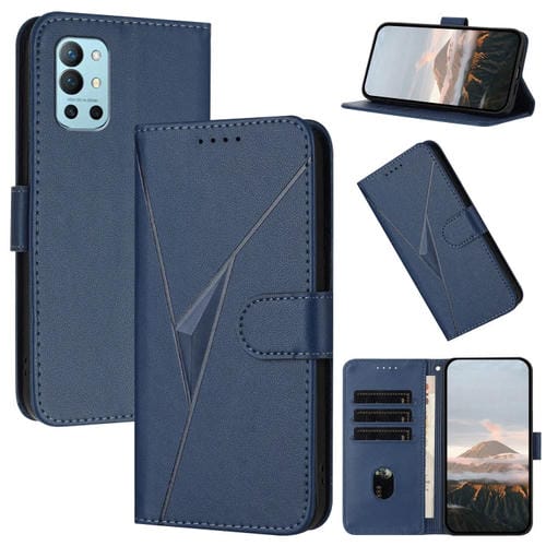 Funda de Cuero con Cierre de Hebilla y Diseño Triangular para OnePlus 9R (Azul)