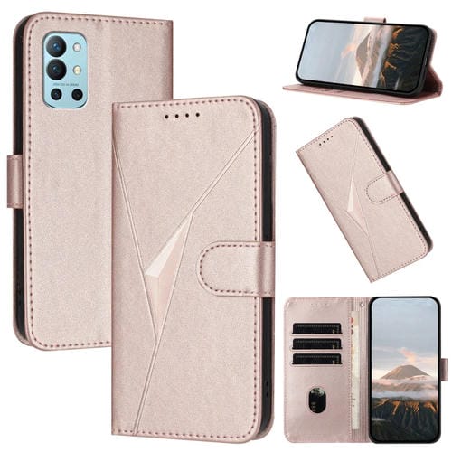 Funda de Cuero con Cierre de Hebilla y Diseño Triangular para OnePlus 9R (Oro Rosa)