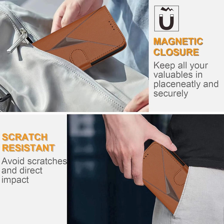 Funda de Cuero para OnePlus 11 con Cierre de Hebilla y Diseño Triangular (Marrón)