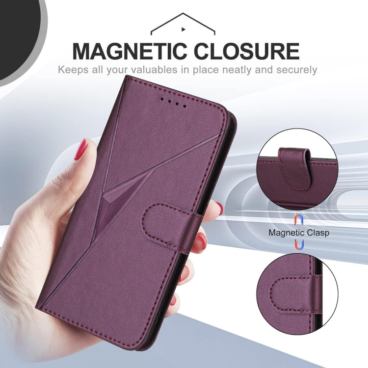 Funda de Cuero para OnePlus Nord 2 5G con Cierre de Hebilla y Diseño Triangular (Morado Oscuro)