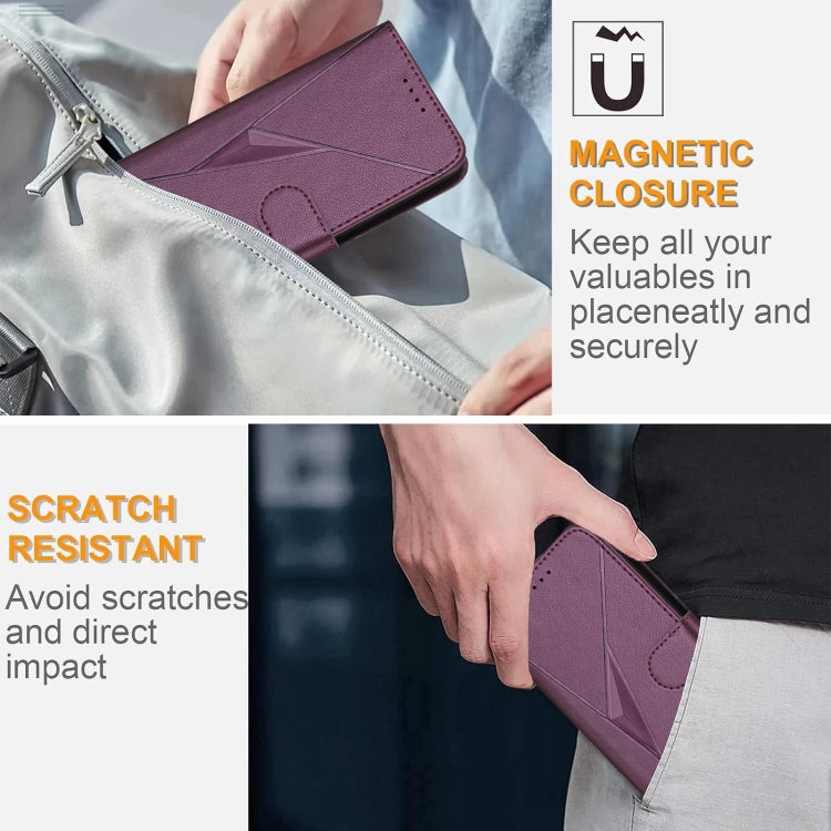 Funda de Cuero para OnePlus Nord 2 5G con Cierre de Hebilla y Diseño Triangular (Morado Oscuro)