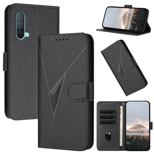 Funda de Cuero para OnePlus Nord Ce 5G con Cierre de Hebilla y Diseño Triangular (Negra)