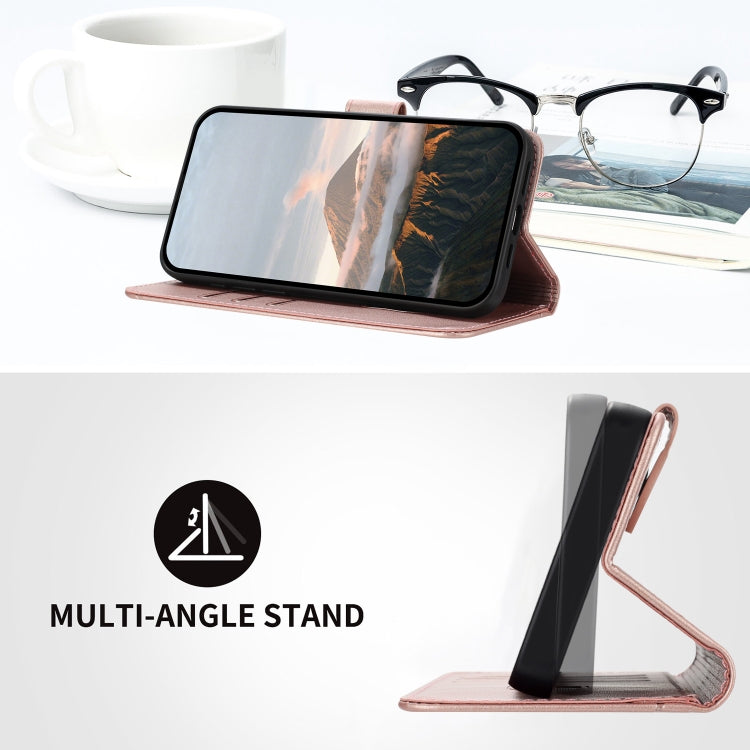 Funda de Cuero para OnePlus Nord Ce 5G con Cierre de Hebilla y Diseño Triangular (Oro Rosa)