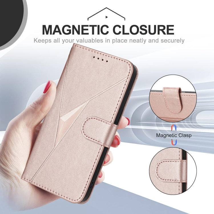 Funda de Cuero para OnePlus Nord Ce 5G con Cierre de Hebilla y Diseño Triangular (Oro Rosa)