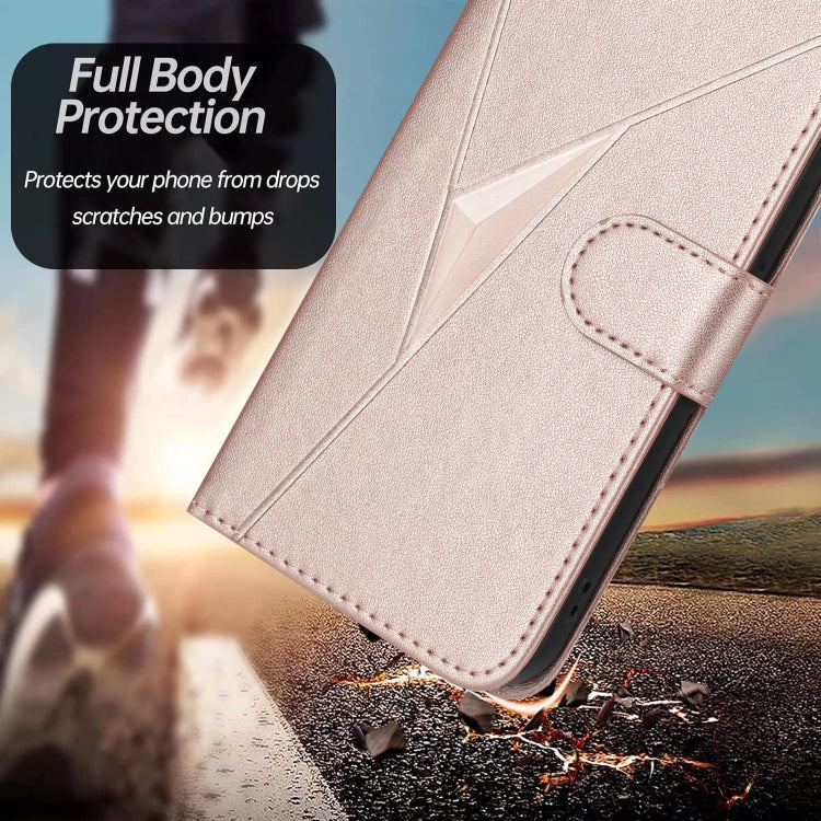 Funda de Cuero para OnePlus Nord Ce 5G con Cierre de Hebilla y Diseño Triangular (Oro Rosa)