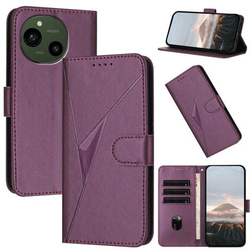 Funda de Cuero para Sharp Aquos R9 con Cierre de Hebilla y Diseño Triangular (Morado Oscuro)