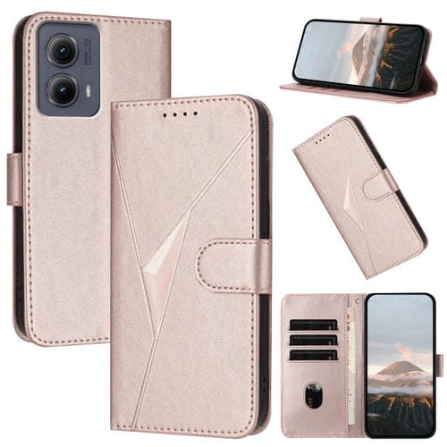 Funda de Cuero con Cierre de Hebilla y Diseño Triangular para Motorola Edge 5G (2024) (Oro Rosa)