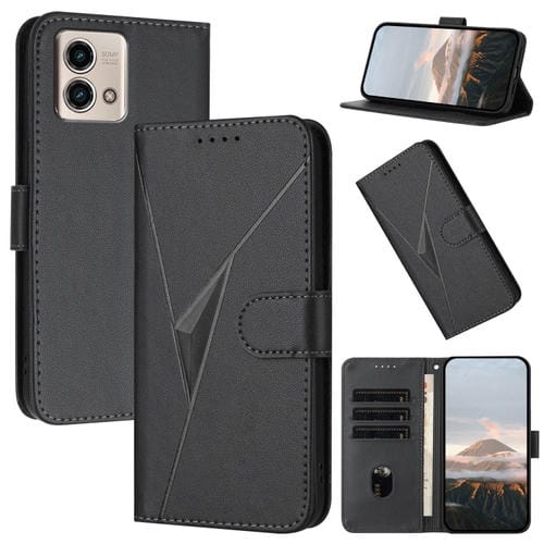 Funda de Cuero con Cierre de Hebilla y Diseño Triangular para Motorola Moto G Stylus (2023) (Negro)