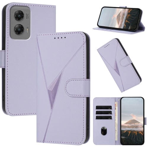 Funda de Cuero Motorola Moto G Stylus 2024 con Cierre de Hebilla y Diseño Triangular (Morado Claro)