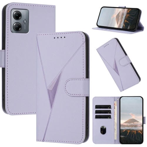 Funda de Cuero para Motorola Moto G14 con Cierre de Hebilla y Diseño Triangular (Morado Claro)