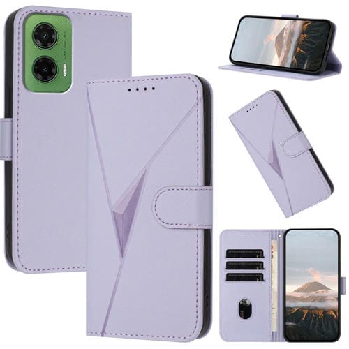 Funda de Cuero Motorola Moto G35 con Cierre de Hebilla y Diseño Triangular (Morado Claro)