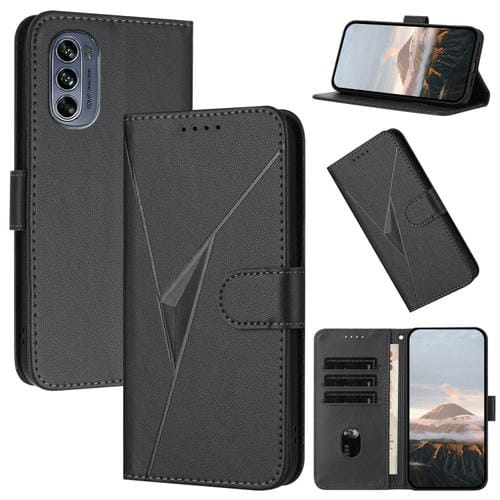 Funda de Cuero para Motorola Moto G62 5G con Cierre de Hebilla y Diseño Triangular (Negro)