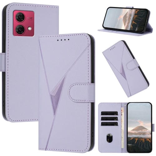Funda de Cuero Motorola Moto G84 5G con Cierre de Hebilla y Diseño Triangular (Morado Claro)