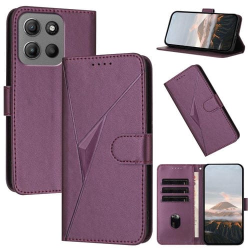 Funda de Cuero con Cierre de Hebilla y Diseño Triangular para Motorola Moto G15 (Morado Oscuro)