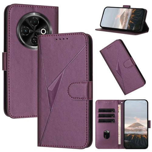 Funda de Cuero para Tecno Spark 30C con Cierre de Hebilla y Diseño Triangular (Morado Oscuro)