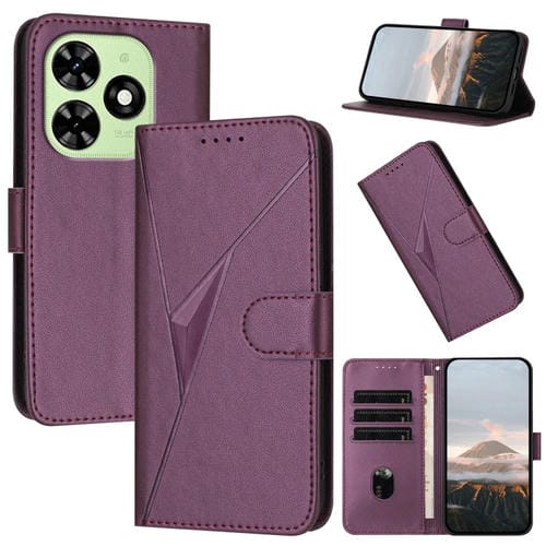 Funda de Cuero con Cierre de Hebilla y Diseño Triangular para Tecno Spark Go 2024 (Morado Oscuro)