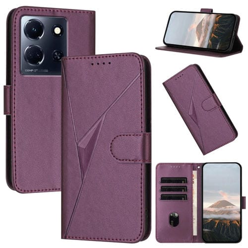 Funda de Cuero con Cierre de Hebilla y Diseño Triangular para Infinix Note 30 5G (Morado Oscuro)