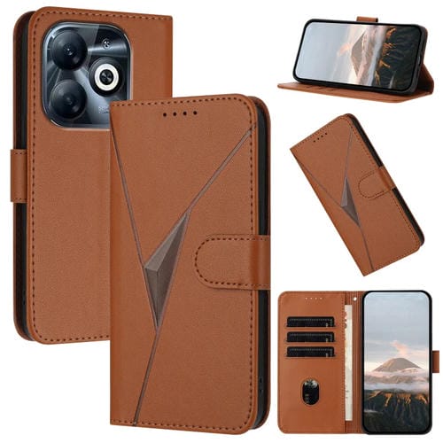 Funda de Cuero con Cierre de Hebilla y Diseño Triangular para Infinix Smart 8 Pro (Marrón)