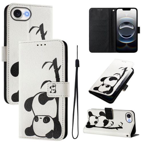 Funda de Cuero para iPhone 16E Diseño de Dibujos en Colores (Panda)