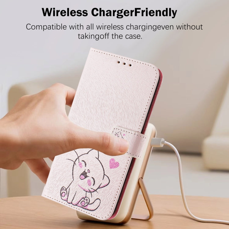 Funda de Cuero para iPhone 16E Diseño de Dibujo Artístico (Lindo Gato)