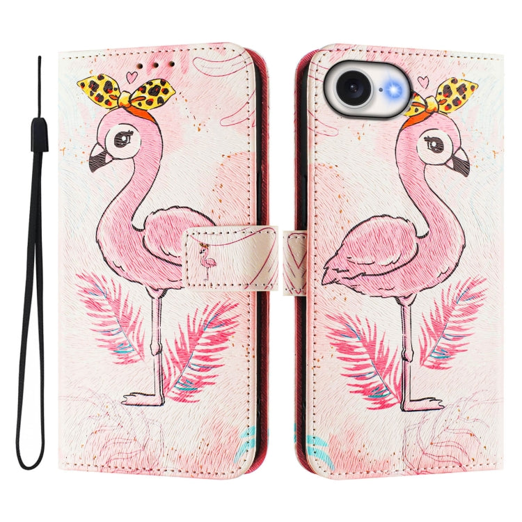 Funda de Cuero para iPhone 16E con Diseño de Dibujo Artístico (Flamenco)