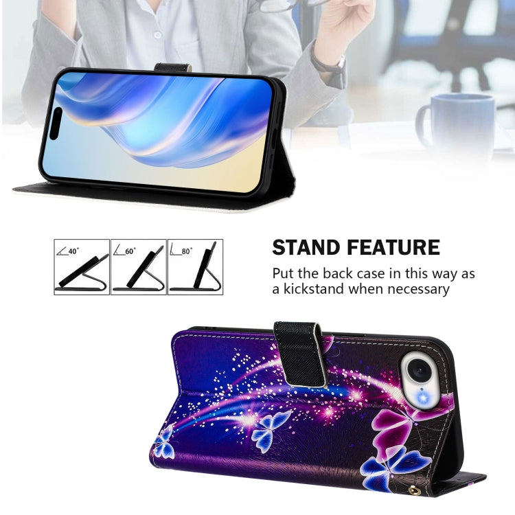 Funda de Cuero para iPhone 16E con Diseño de Dibujo Artístico Mariposa de Fuegos Artificiales (Color)