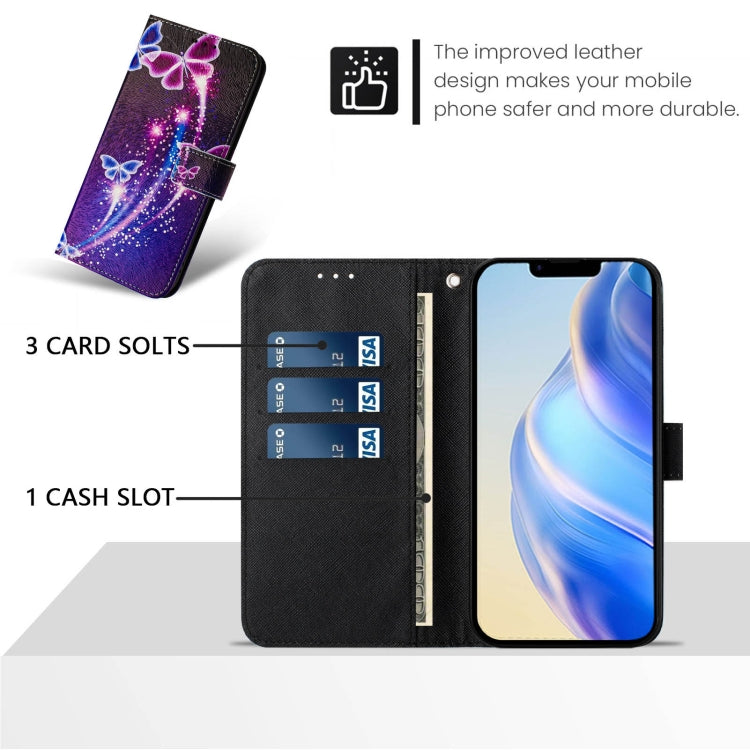 Funda de Cuero para iPhone 16E con Diseño de Dibujo Artístico Mariposa de Fuegos Artificiales (Color)