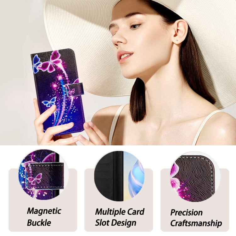 Funda de Cuero para iPhone 16E con Diseño de Dibujo Artístico Mariposa de Fuegos Artificiales (Color)