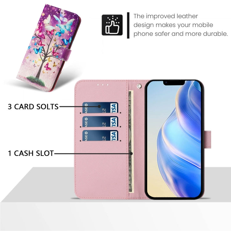 Funda de Cuero iPhone 16E Patrón Dibujo Artístico Rama de Mariposa (Color)