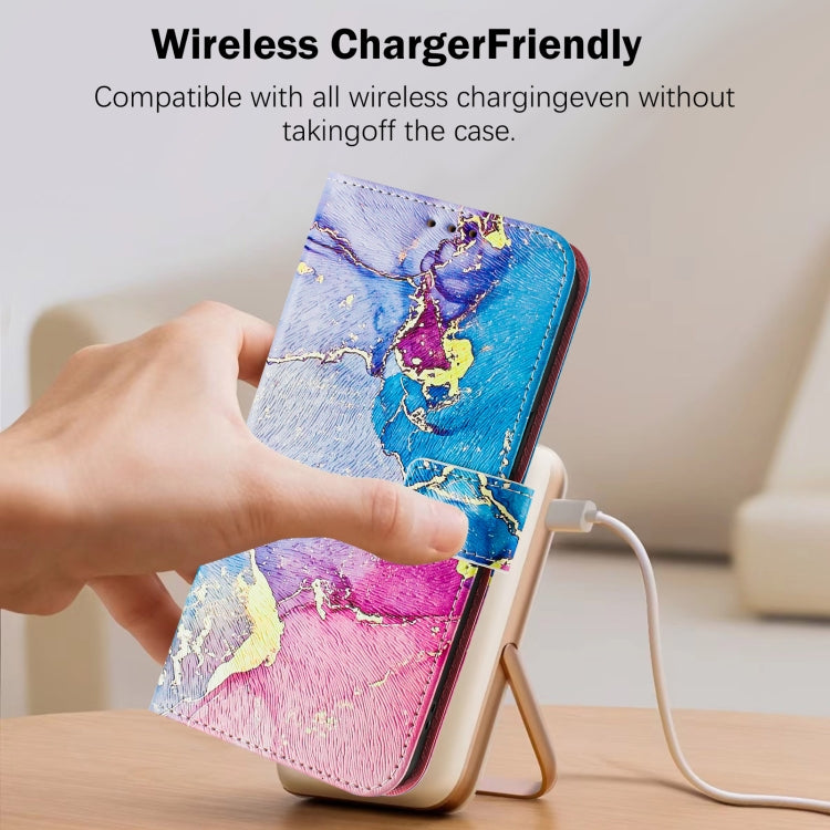 Funda de Cuero para iPhone 16E Diseño Dibujo Artístico Mármol Colorido
