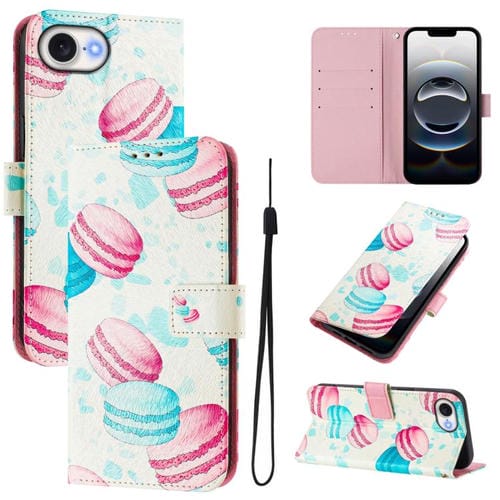 Funda de Cuero para iPhone 16E Patrón Dibujo Artístico (Pastel)