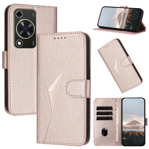 Funda de Cuero Huawei Enjoy 70 con Cierre de Hebilla y Diseño Triangular (Oro Rosa)