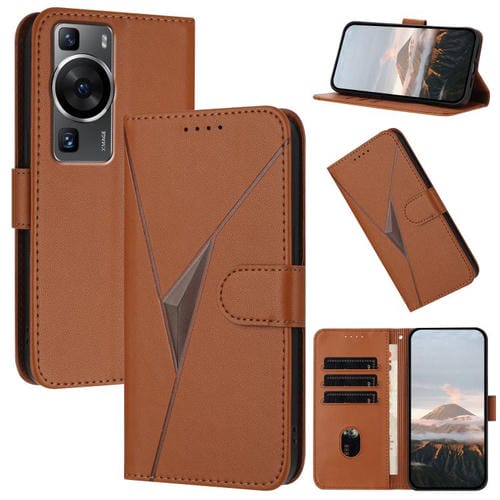 Funda de Cuero con Cierre de Hebilla y Diseño Triangular para Huawei P60/P60 Pro (Marrón)