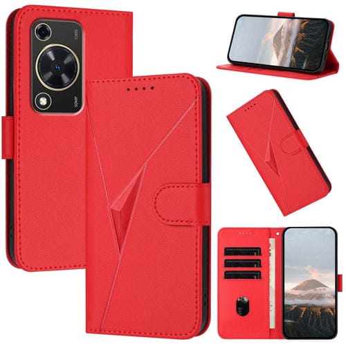 Funda de Cuero con Cierre de Hebilla y Diseño Triangular para Huawei Nova Y72 (Rojo)