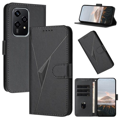 Funda de Cuero con Hebilla y Diseño de Triángulos para Honor 200 Lite (Negro)