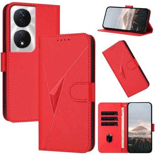 Funda de Cuero con Cierre de Hebilla y Diseño Triangular para Honor X7B 5G (Rojo)