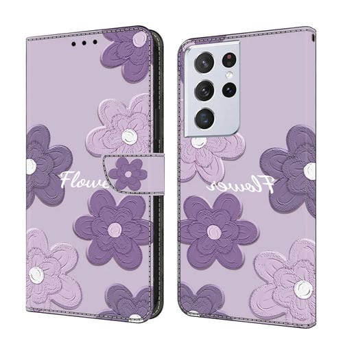 Funda de Cuero Samsung Galaxy S21 Ultra 5G Pintada a Mano Flores (Morado Oscuro)