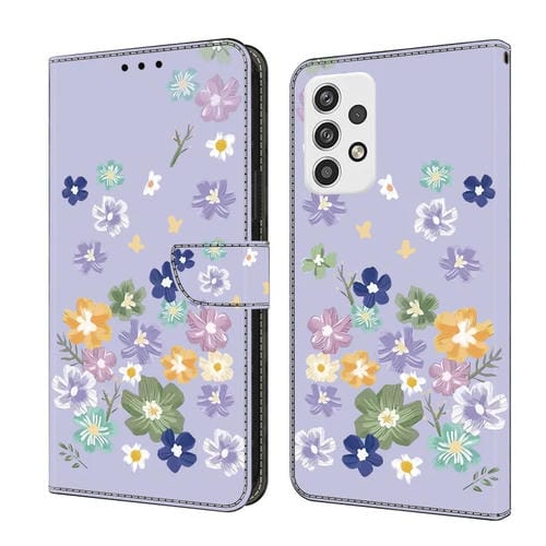 Funda de Cuero Samsung Galaxy A53 5G Pintada a Mano Floral (Morado)