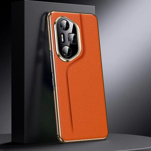 Funda de Cuero Genuino con Tapa para Teléfono Honor 300 Pro (Naranja)