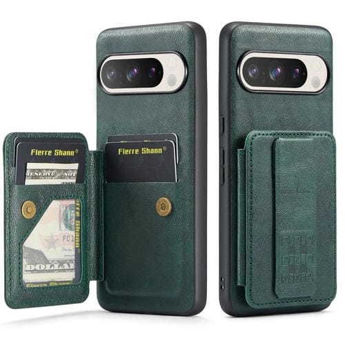Funda para Teléfono Fierre Shann Cuero de Vaca con Cera de Aceite Tarjetero para Google Pixel 9/9 Pro (Verde)