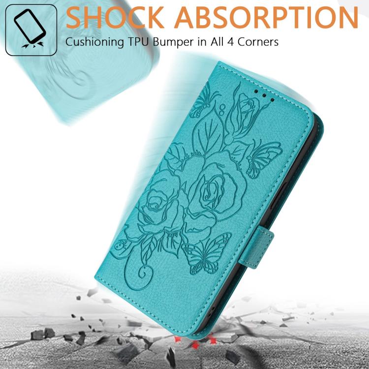 Funda de cuero antirrobo RFID con relieve rosa para Samsung Galaxy A07 4G (azul claro)
