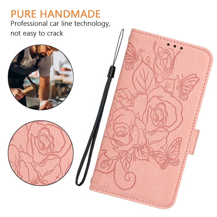 Funda de cuero antirrobo RFID con relieve rosa para Samsung Galaxy A17 4G (rosa)