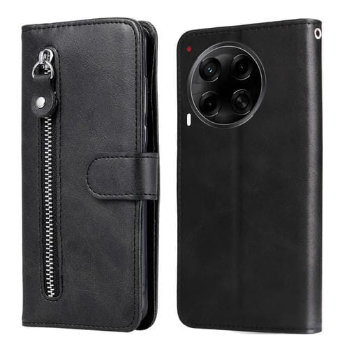 Funda de Piel Sintética con Cremallera para Tecno Camon 30S y 30S Pro (Negra)