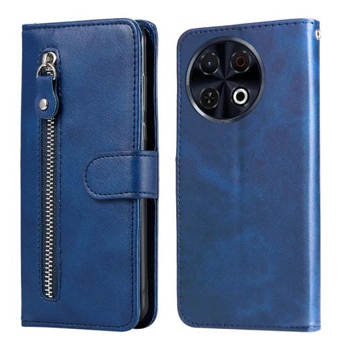 Funda de Piel con Cremallera para Tecno Spark 30 Pro 4G (Azul)