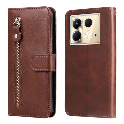 Funda de Piel Textura de Becerro con Cremallera para Infinix Note 40 5G (Marrón)