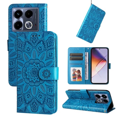 Funda de Piel con Relieve de Girasol para Teléfono Infinix Note 40 4G (Azul)