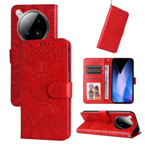 Funda de Cuero con Relieve de Girasol para Teléfono Infinix Zero 40 4G/5G (Rojo)