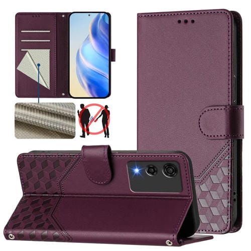 Funda Cuero Rfid con Relieve Panal para Cubot A10 (Violeta)